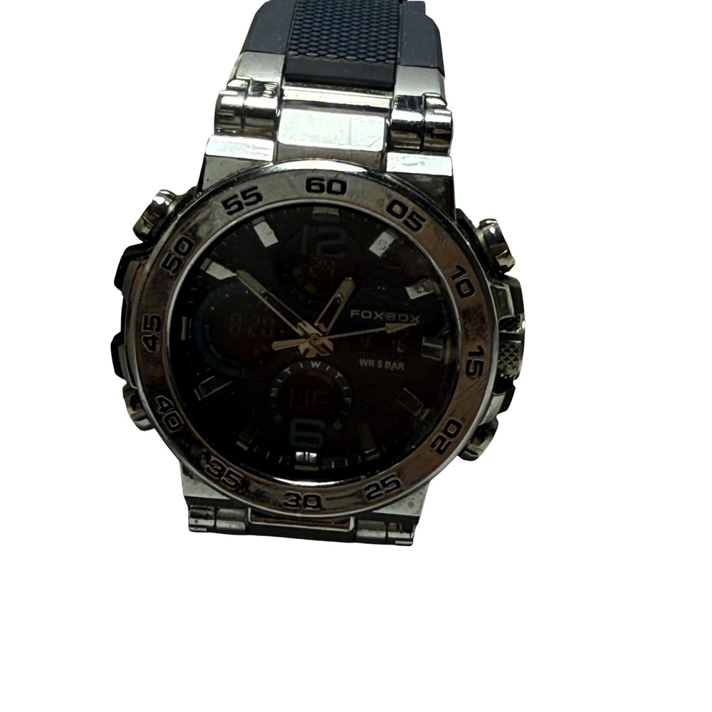 FOXBOX Watch Mens Analog Digital Blue Dial 50M WR‎ Sport Quartz Rubber Strap